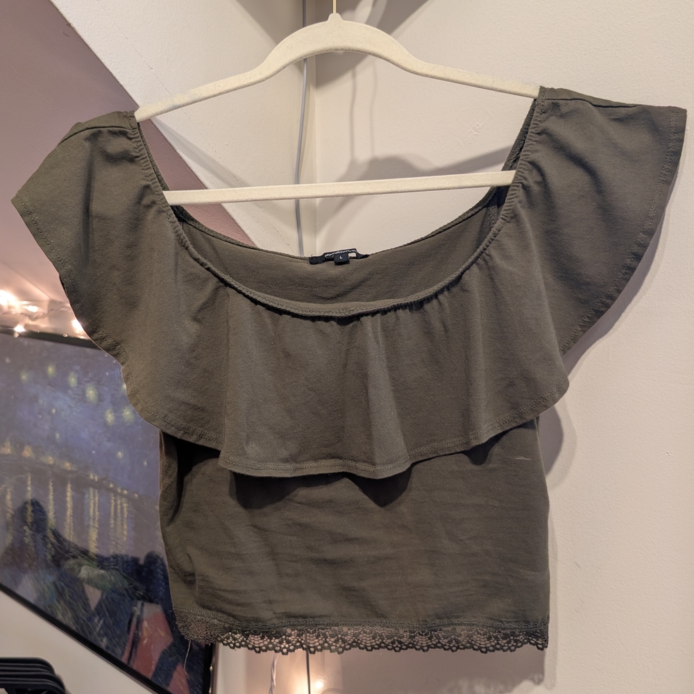 Ambiance Olive Hunter Green Ruffle Crop Top